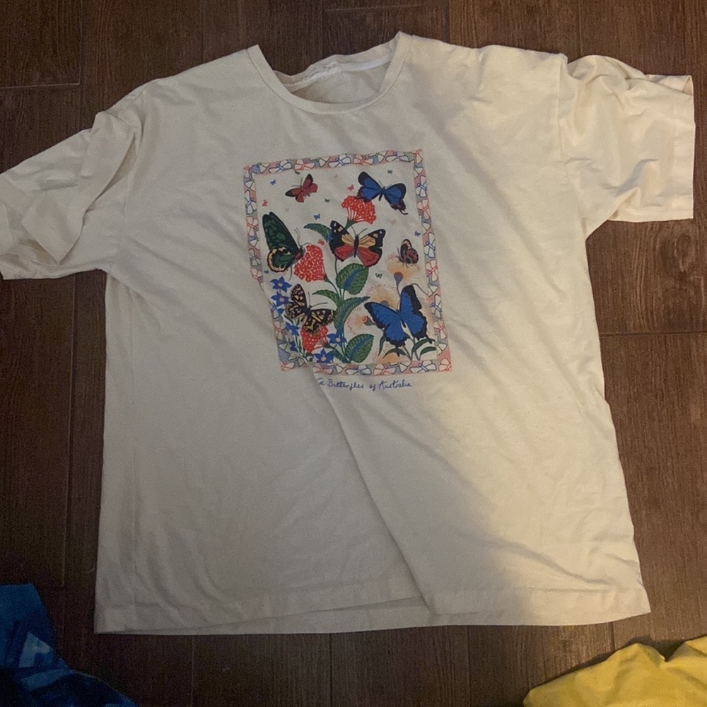 pale yellow butterfly oversized tee